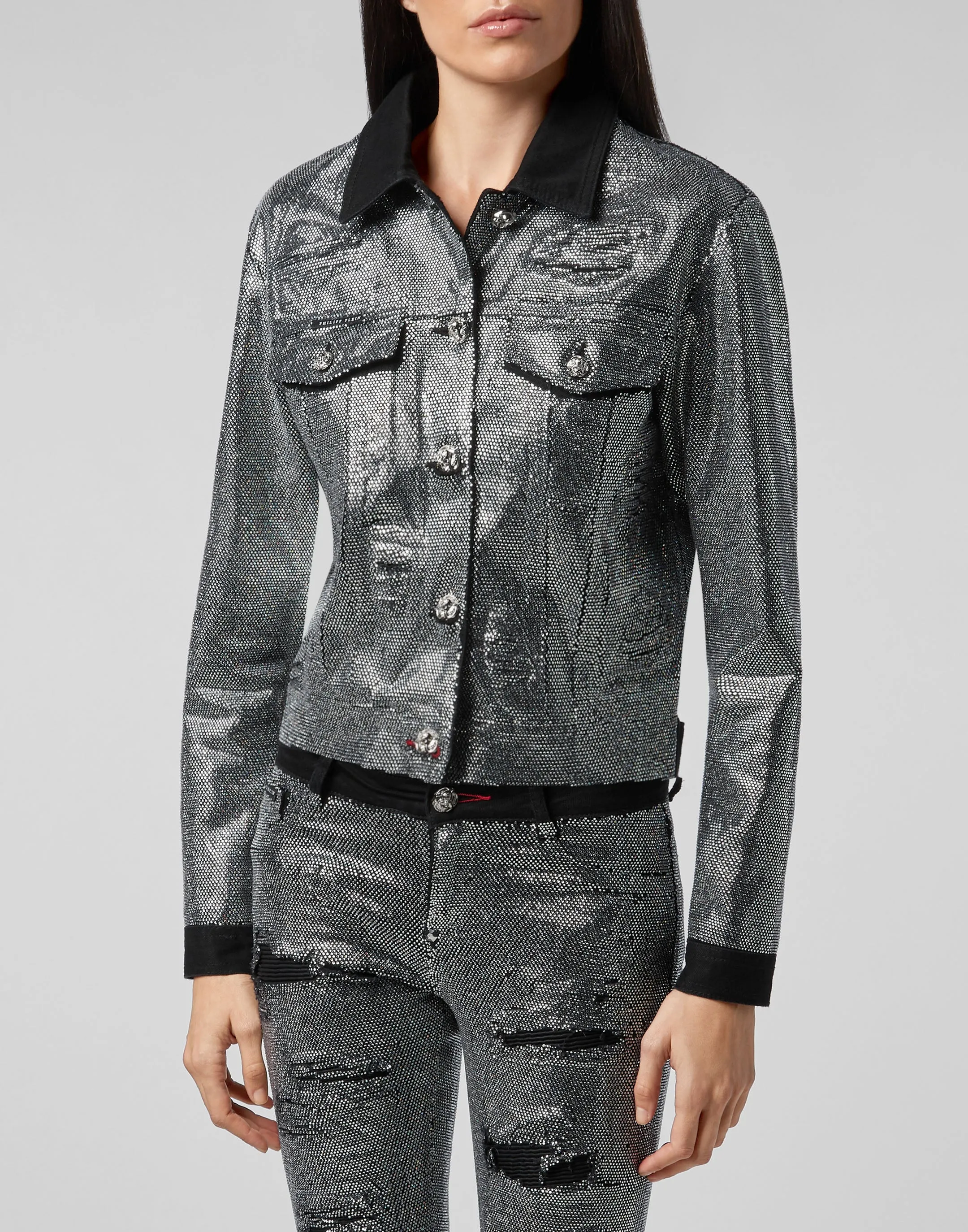 Denim Jacke mit Kristallbesatz
