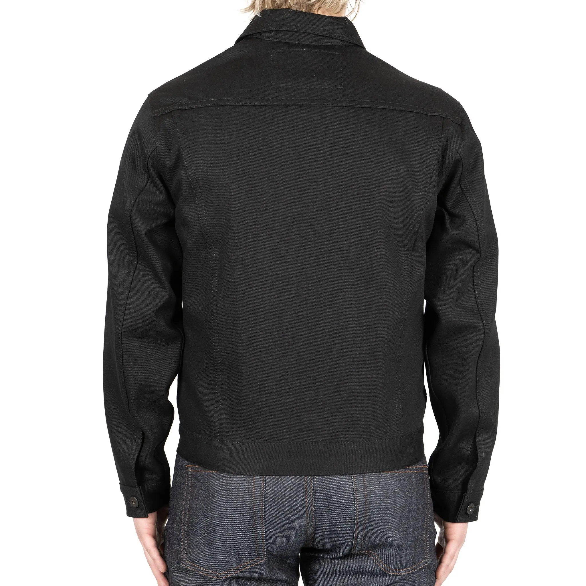 Denim Jacke - Einfarbig Schwarz mit Selvedge-Saum