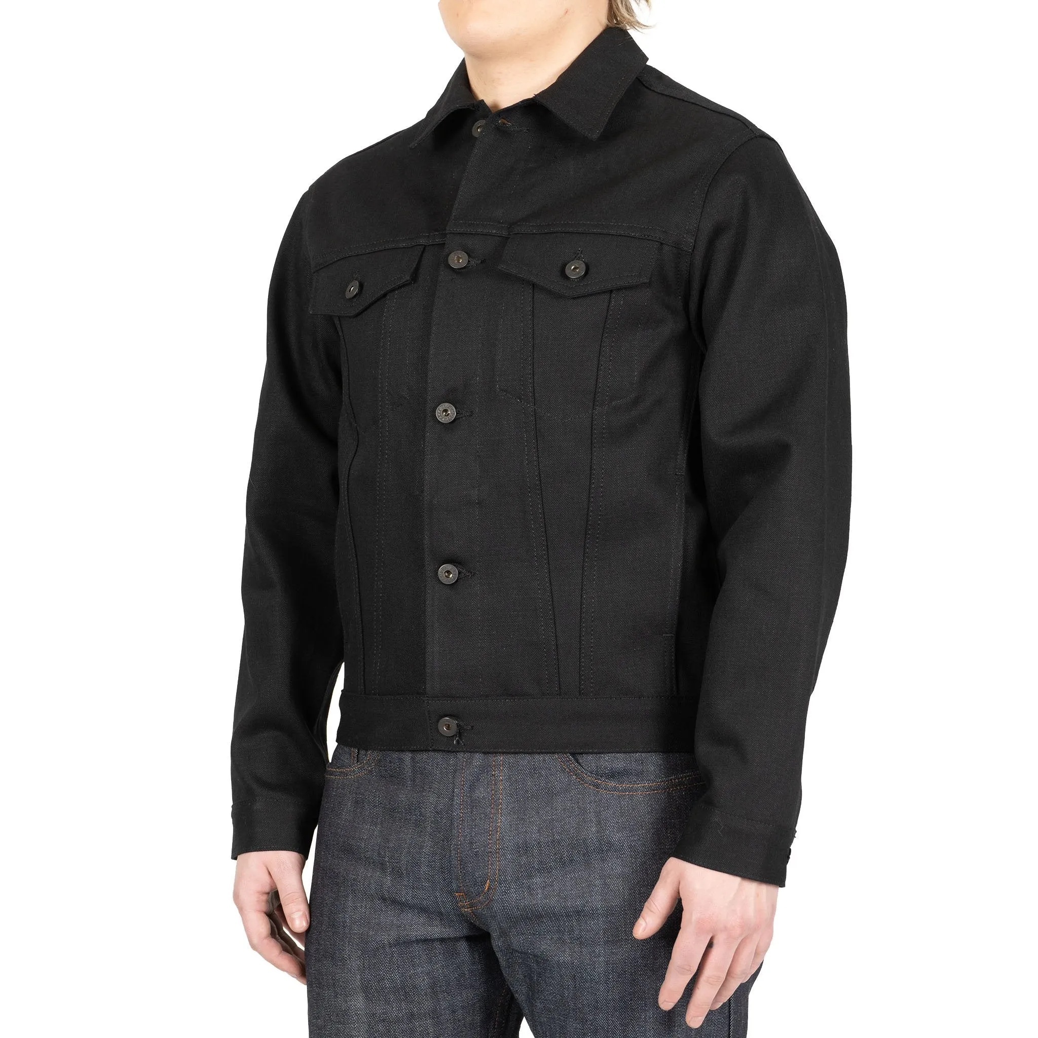 Denim Jacke - Einfarbig Schwarz mit Selvedge-Saum