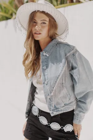 Denim Strass Fransen Jacke