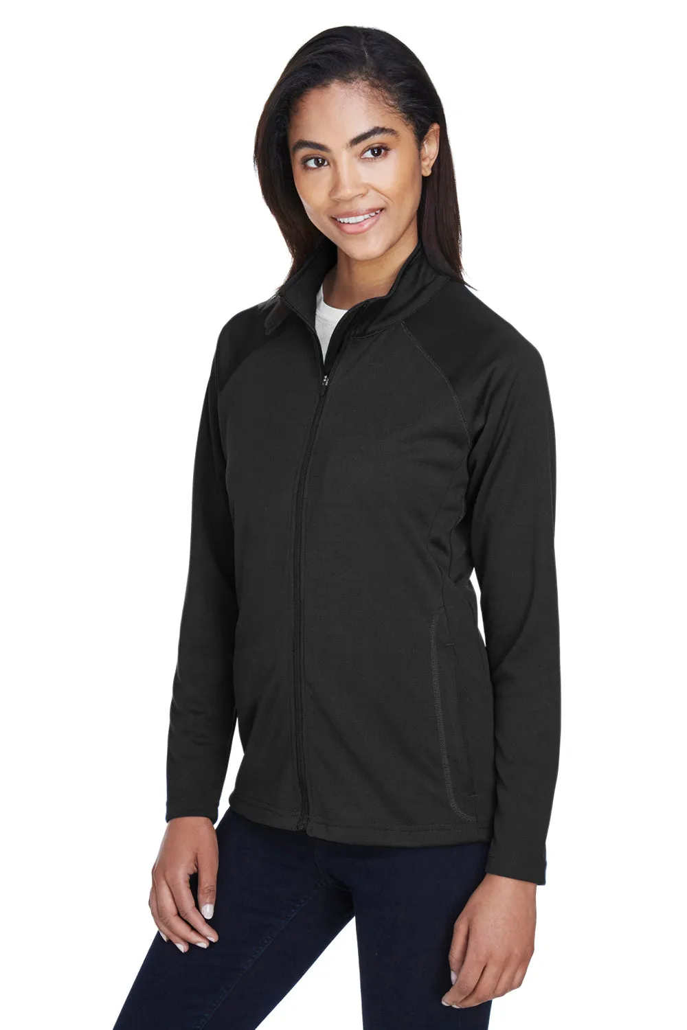 Devon & Jones Damen Compass Stretch Tech Feuchtigkeitstransportierender Reißverschluss-Sweatshirt mit Taschen - Schwarz