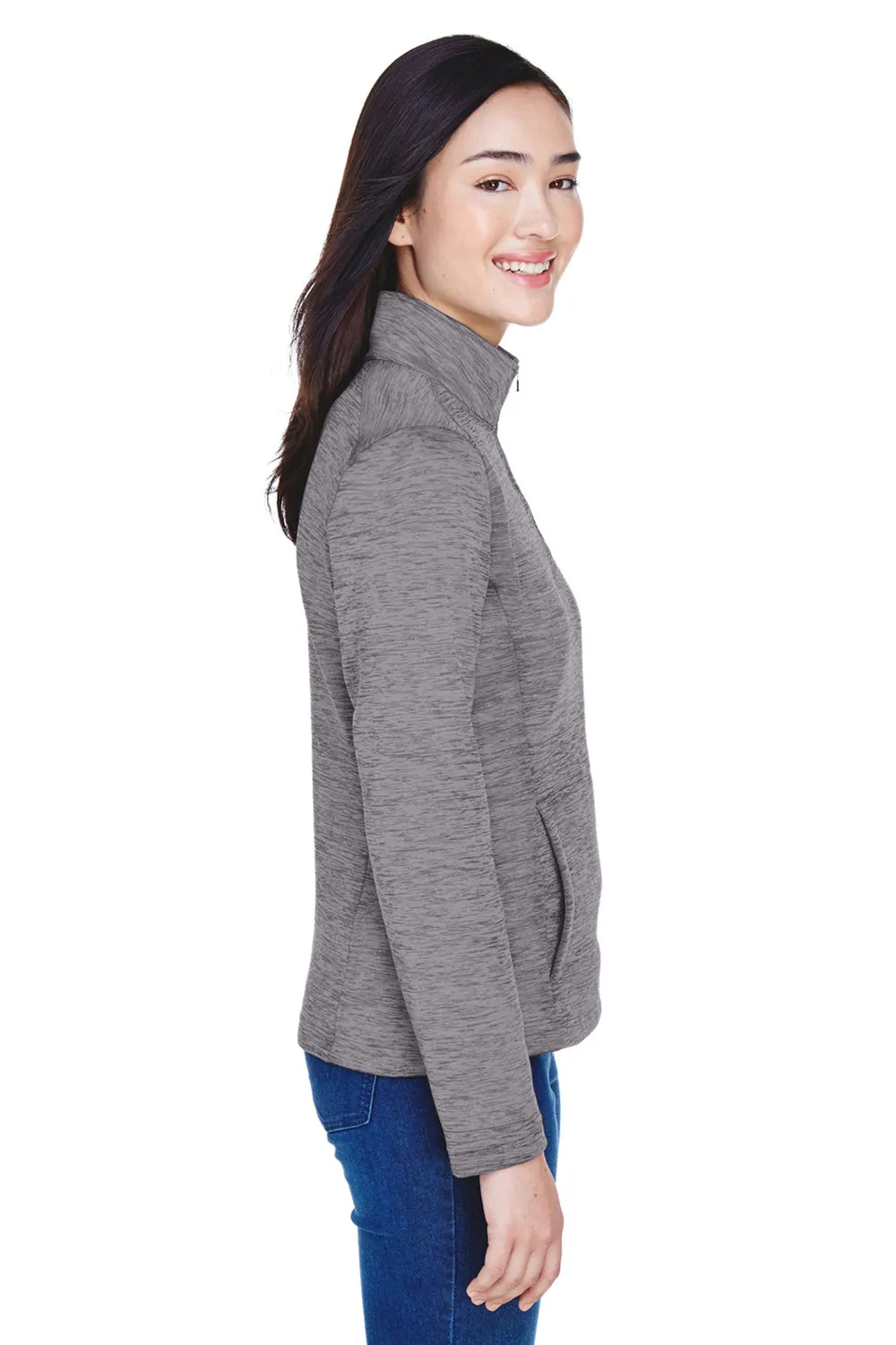 Devon & Jones Damen Newbury Fleece 1/4-Zip Sweatshirt mit Beuteltasche - Heather Dunkelgrau