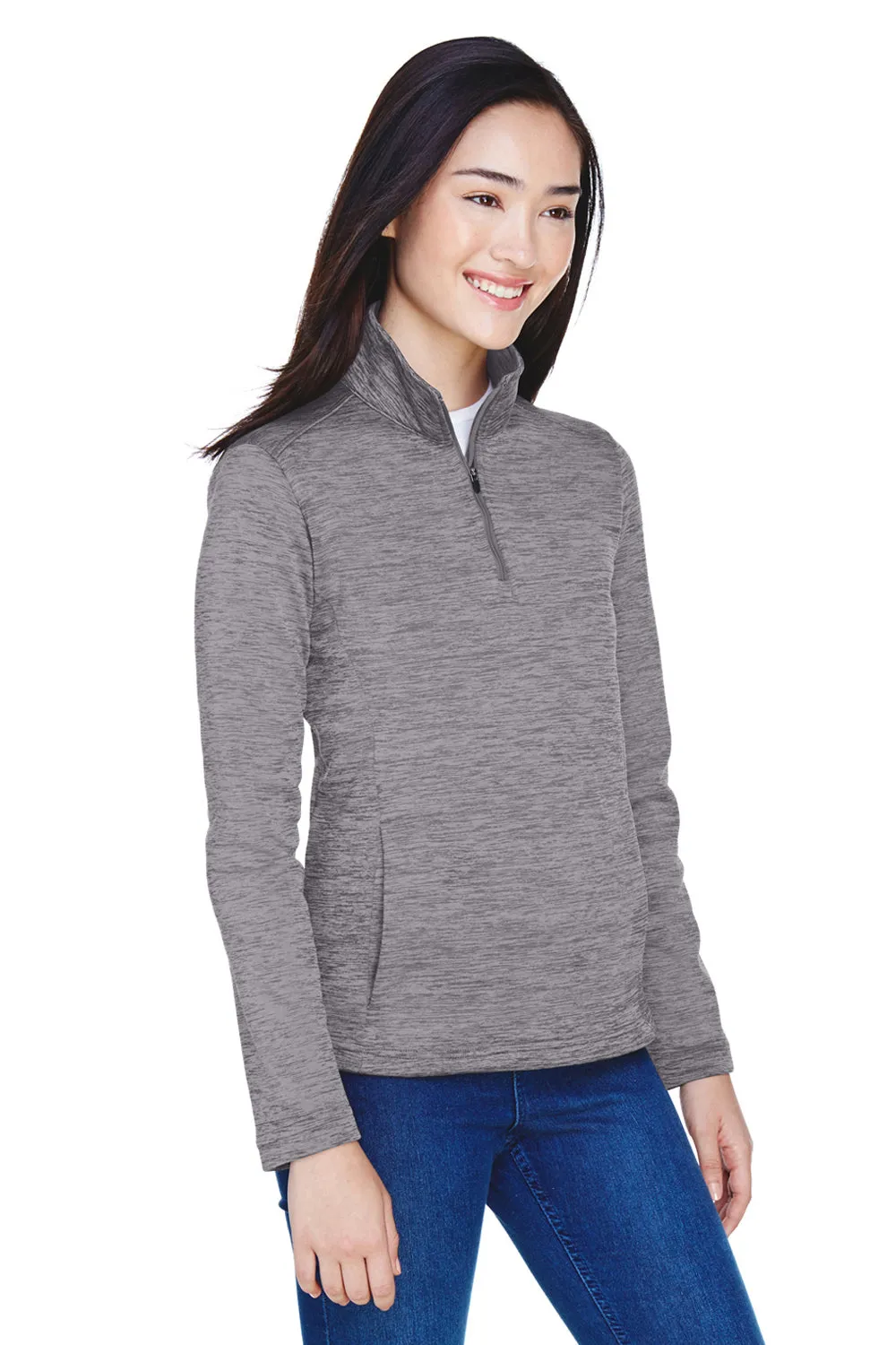 Devon & Jones Damen Newbury Fleece 1/4-Zip Sweatshirt mit Beuteltasche - Heather Dunkelgrau