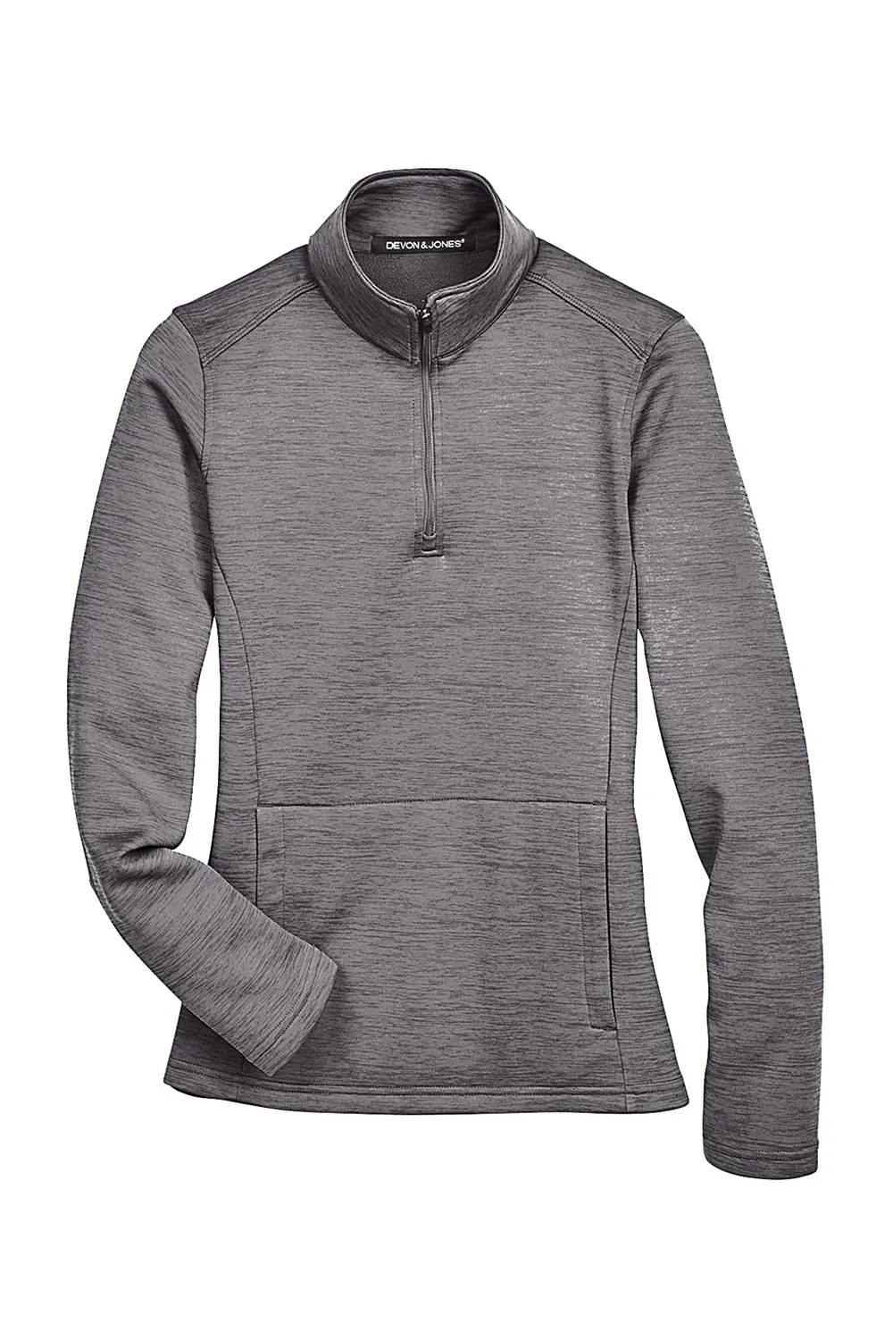 Devon & Jones Damen Newbury Fleece 1/4-Zip Sweatshirt mit Beuteltasche - Heather Dunkelgrau
