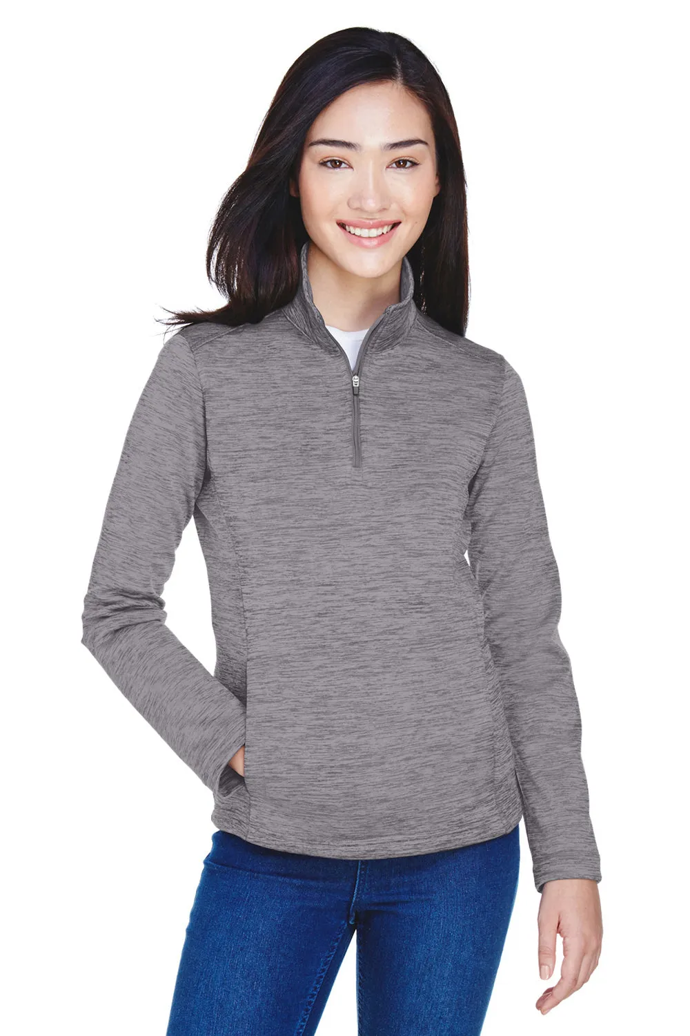 Devon & Jones Damen Newbury Fleece 1/4-Zip Sweatshirt mit Beuteltasche - Heather Dunkelgrau