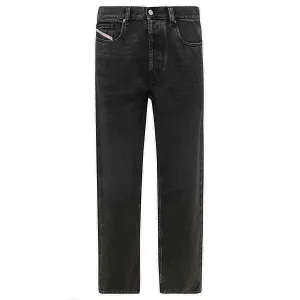 Diesel D-Macs Logo Patch Gerade Bein Schwarze Denim Jeans