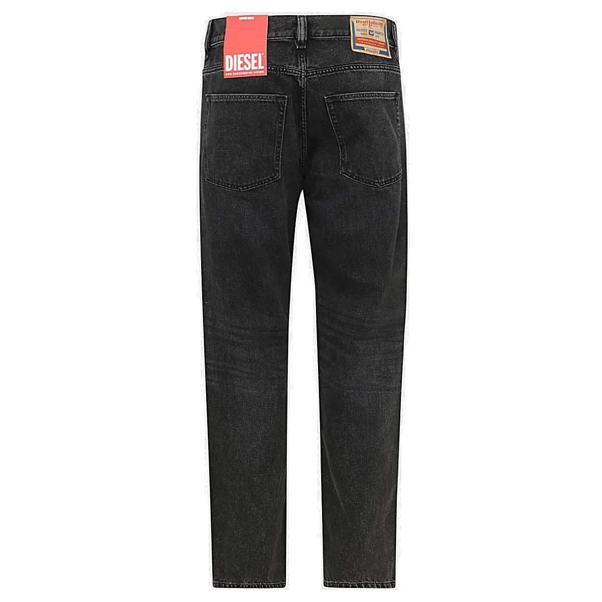 Diesel D-Macs Logo Patch Gerade Bein Schwarze Denim Jeans