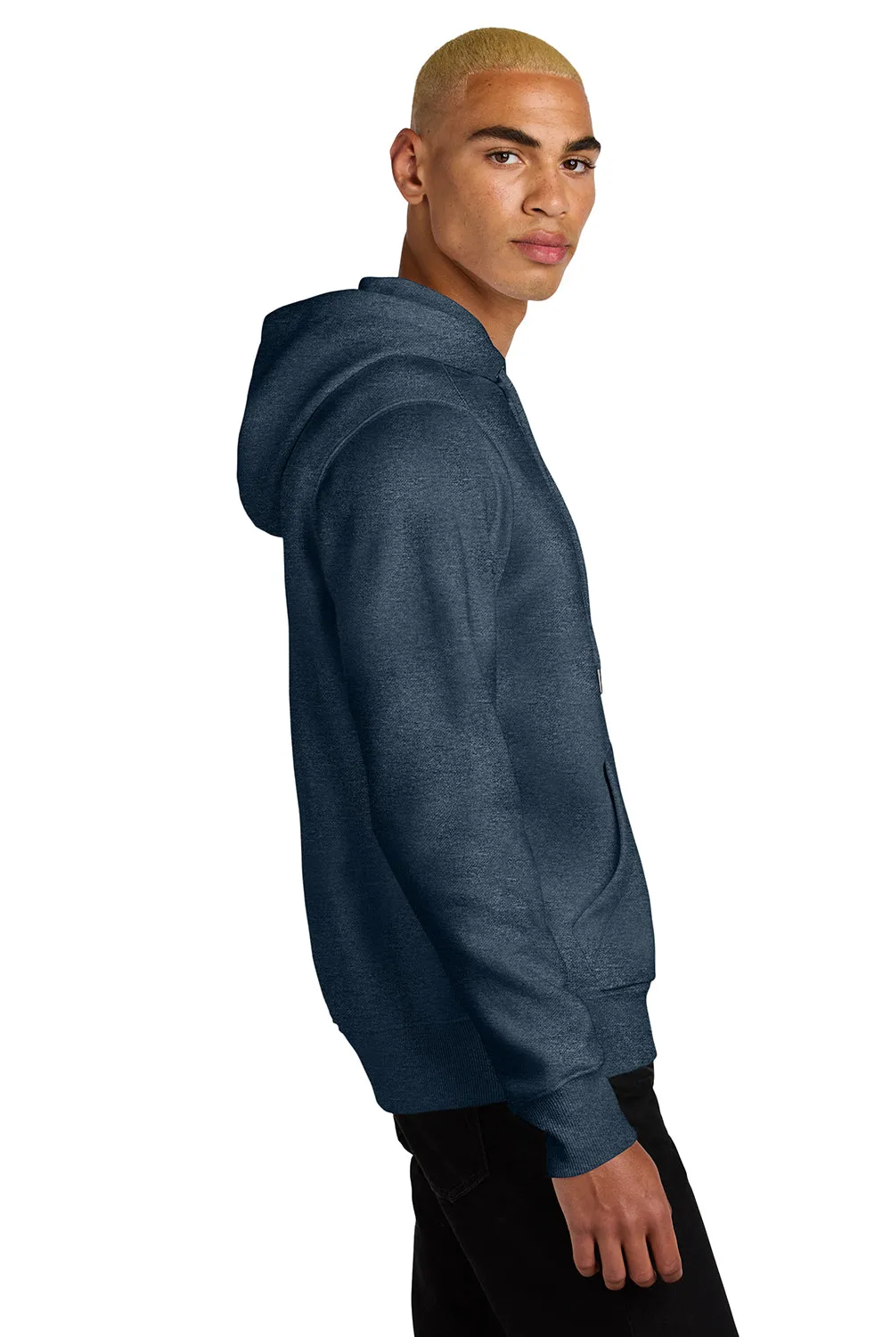 District Herren Perfektes Gewicht Fleece Kapuzenpullover Hoodie mit Beuteltasche - Heather Navyblau