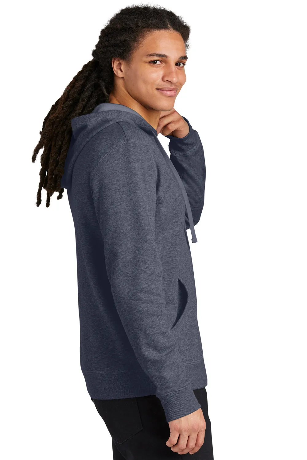 District Herren V.I.T. Schwere Fleece Kapuzenpullover Hoodie mit Beuteltasche - Heather Marineblau