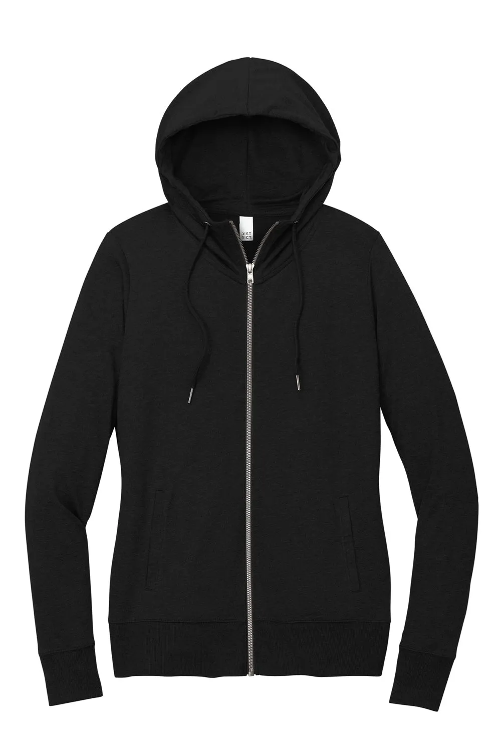 District Damen French Terry Full Zip Kapuzenpullover mit Taschen - Schwarz