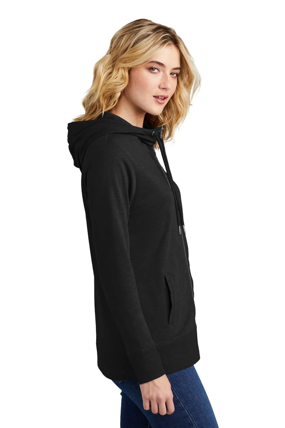 District Damen French Terry Full Zip Kapuzenpullover mit Taschen - Schwarz