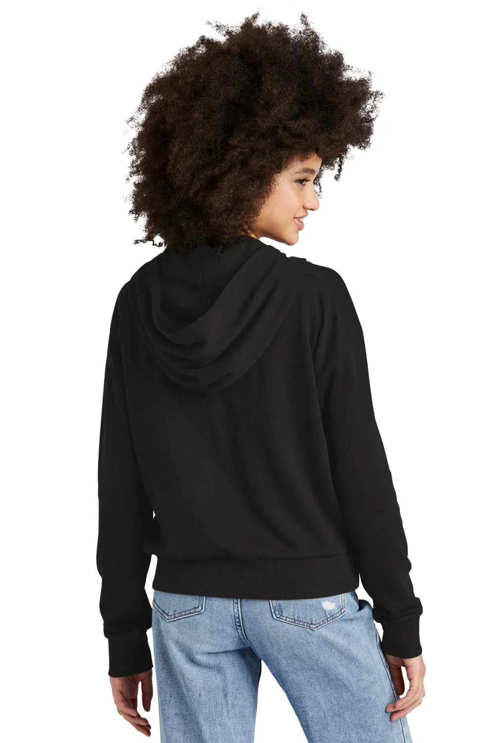 District Damen Perfektes Tri-Fleece 1/4 Zip Kapuzenpullover Hoodie mit Beuteltasche - Schwarz