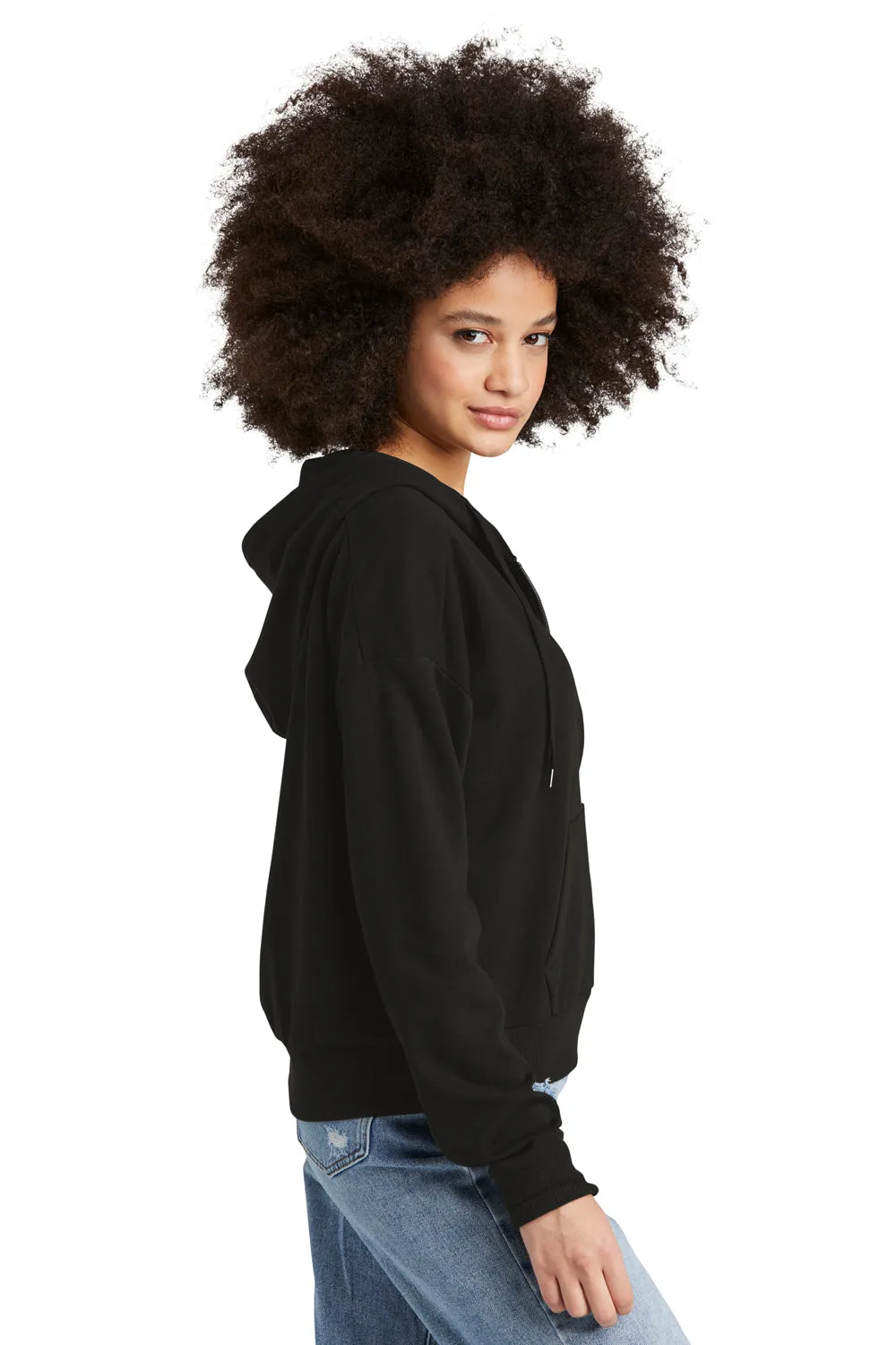 District Damen Perfektes Tri-Fleece 1/4 Zip Kapuzenpullover Hoodie mit Beuteltasche - Schwarz