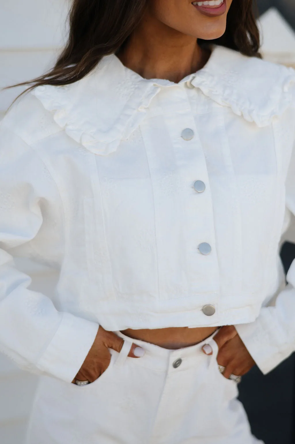 Puppenkragen bestickte Jacke - Off White