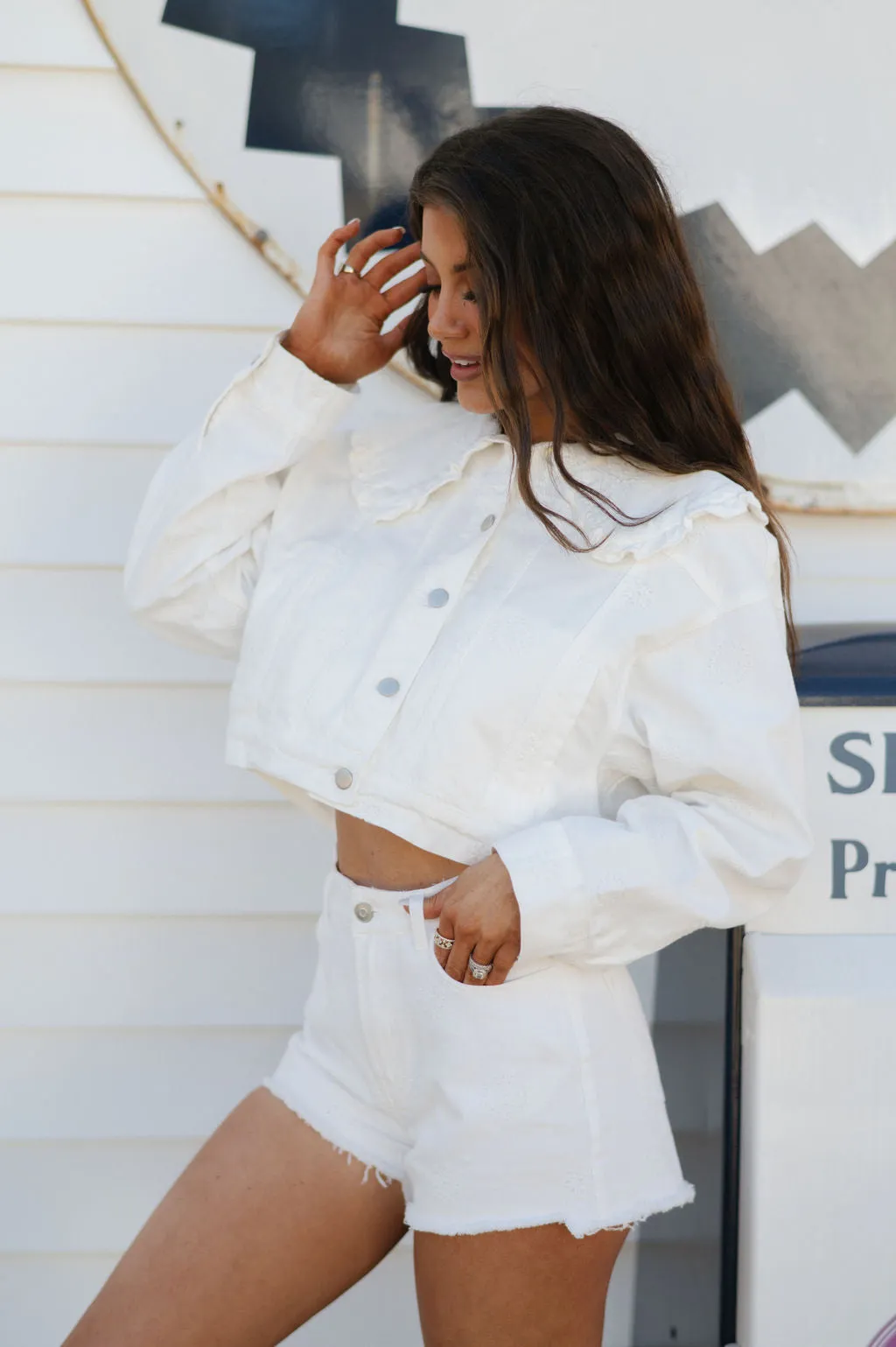 Puppenkragen bestickte Jacke - Off White