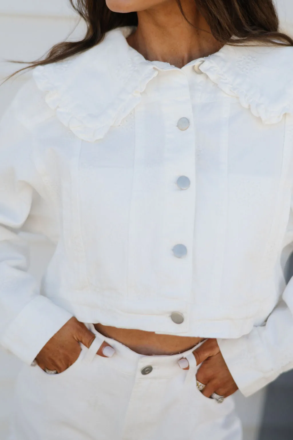Puppenkragen bestickte Jacke - Off White