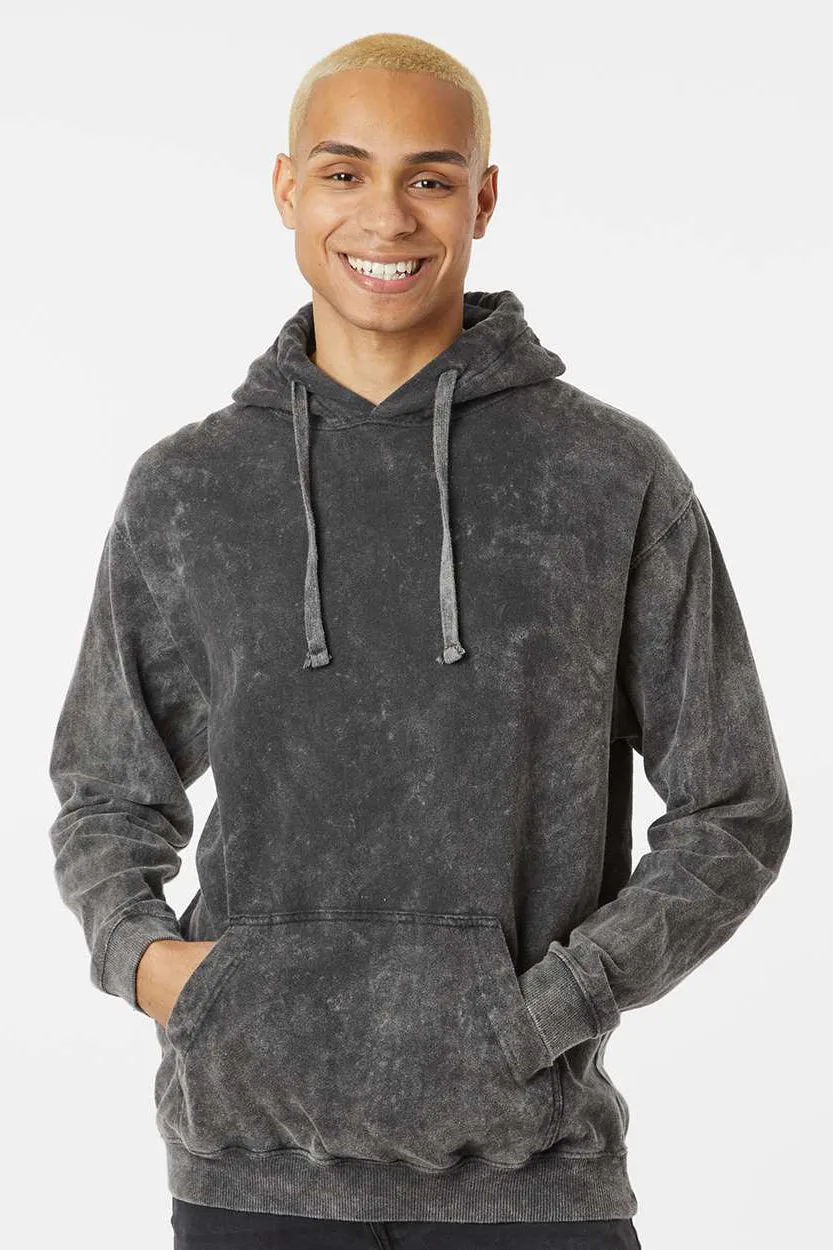 Dyenomite Herren Premium Fleece Mineral Wash Kapuzenpullover Hoodie mit Beuteltasche - Grau Mineral Wash