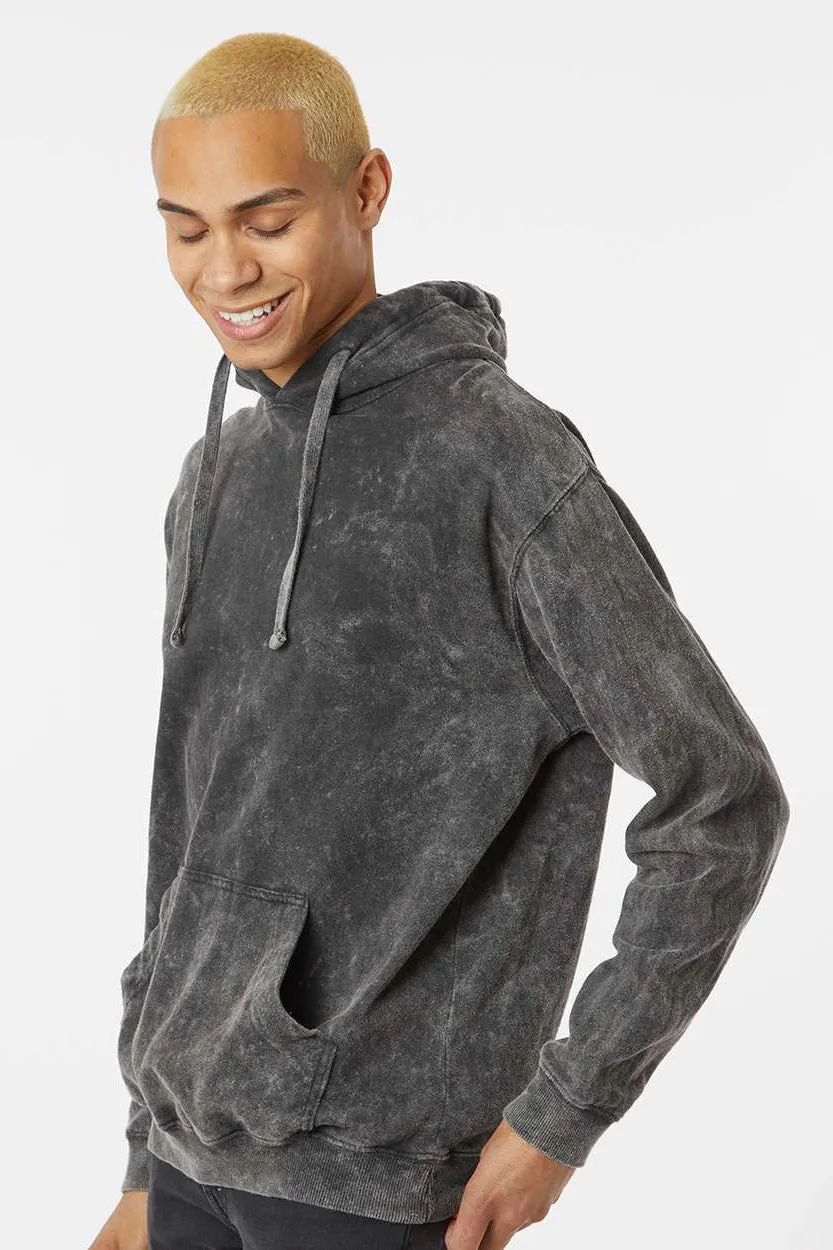 Dyenomite Herren Premium Fleece Mineral Wash Kapuzenpullover Hoodie mit Beuteltasche - Grau Mineral Wash