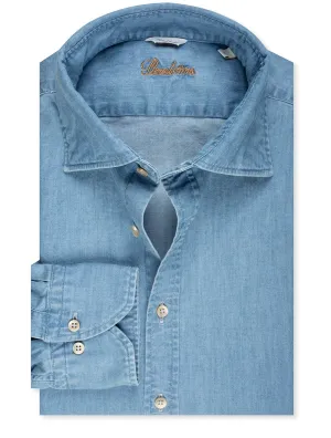 Figurbetonte Wasch-Denim-Bluse Blau
