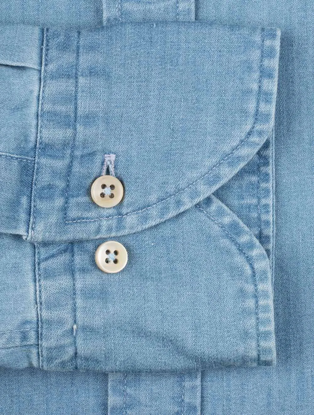 Figurbetonte Wasch-Denim-Bluse Blau