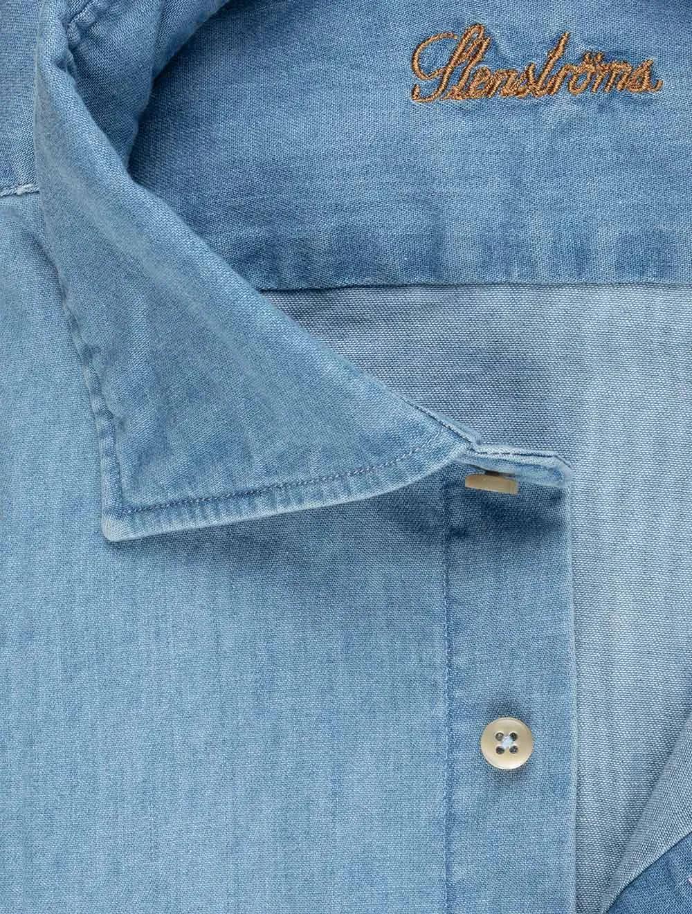 Figurbetonte Wasch-Denim-Bluse Blau