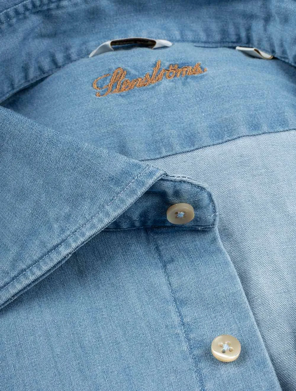 Figurbetonte Wasch-Denim-Bluse Blau