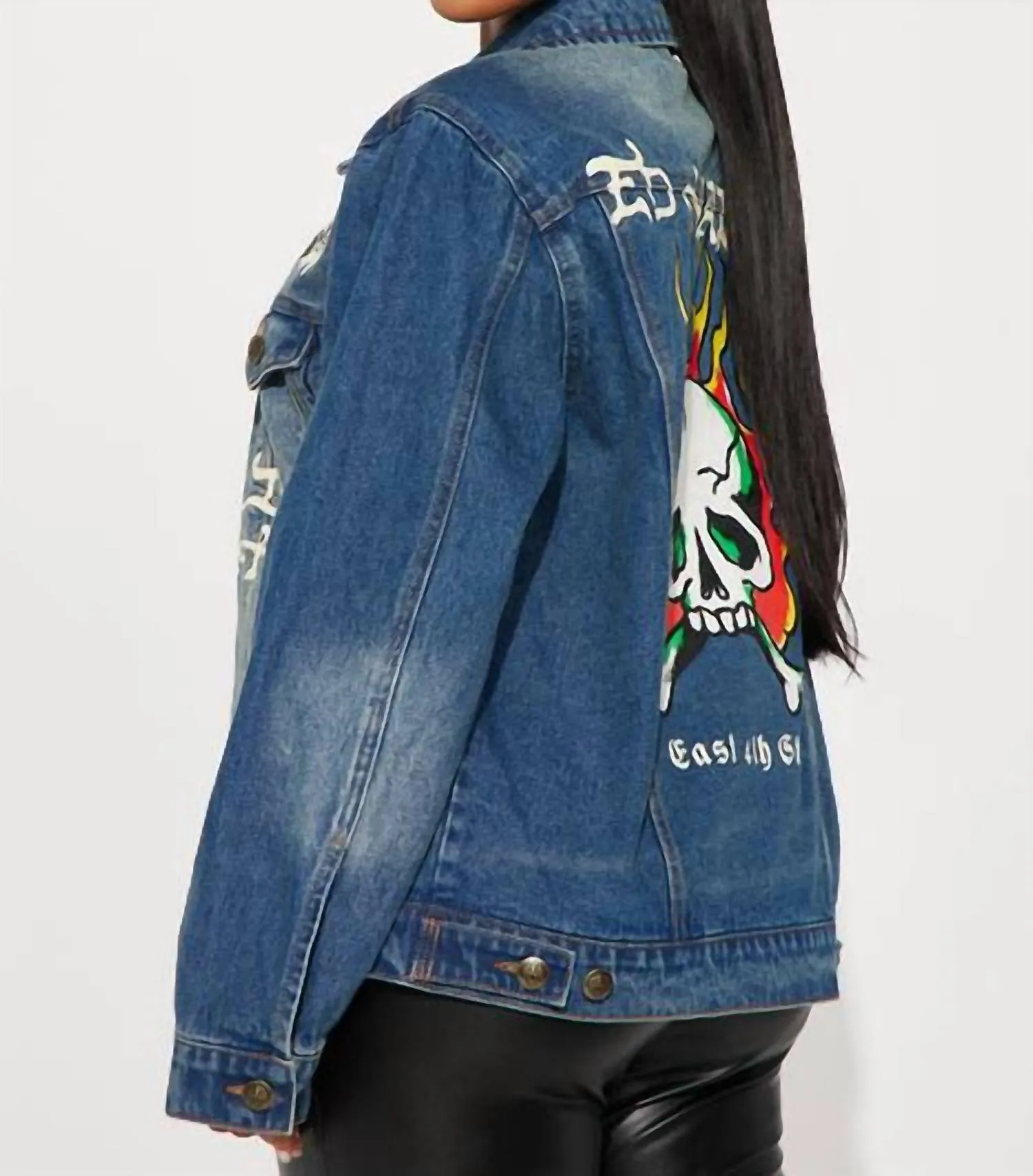 Flammen-Schädel Denim Jacke