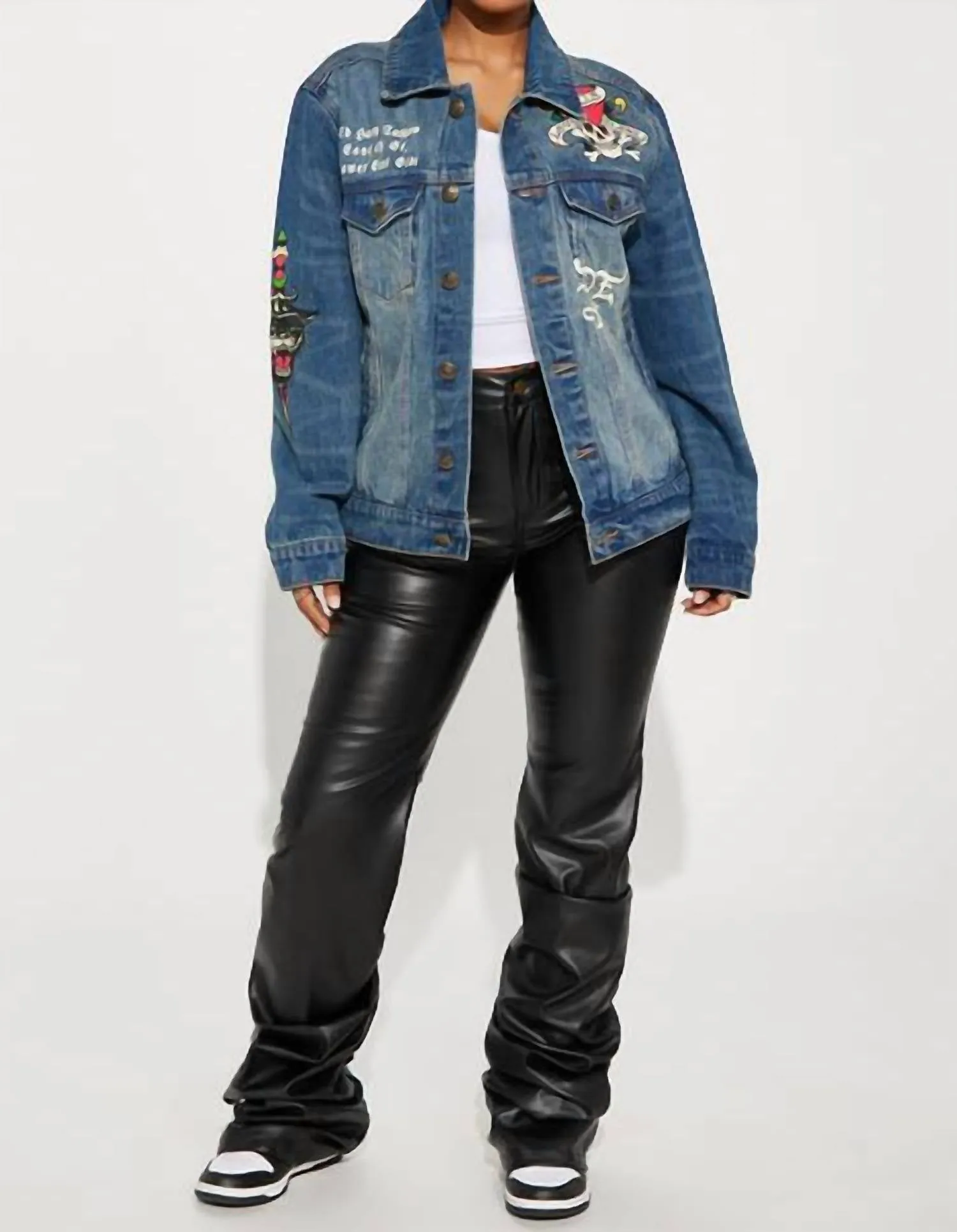 Flammen-Schädel Denim Jacke