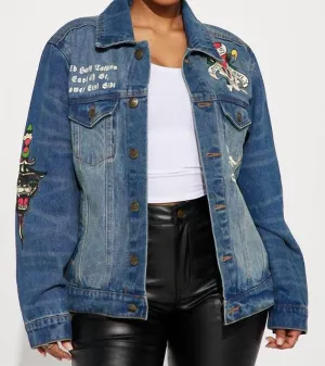 Flammen-Schädel Denim Jacke