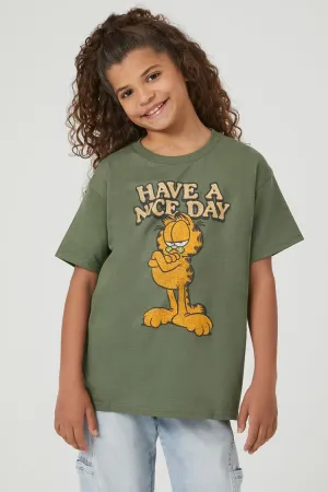 Forever 21 Mädchen Haben Einen Schönen Tag Garfield T-Shirt (Kinder) Grün/Mehrfarbig Forever 21