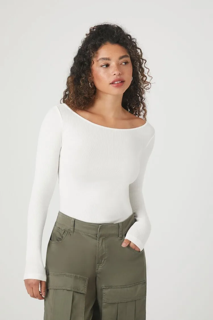 Forever 21 Damen Enges Bootsauschnitt Top Weiß Forever 21
