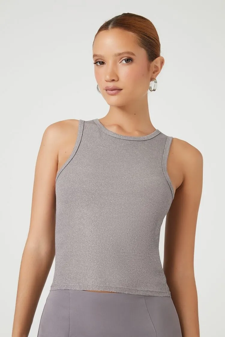 Forever 21 Frauen Glitzer Rippenstrick Tanktop Anthrazit Forever 21