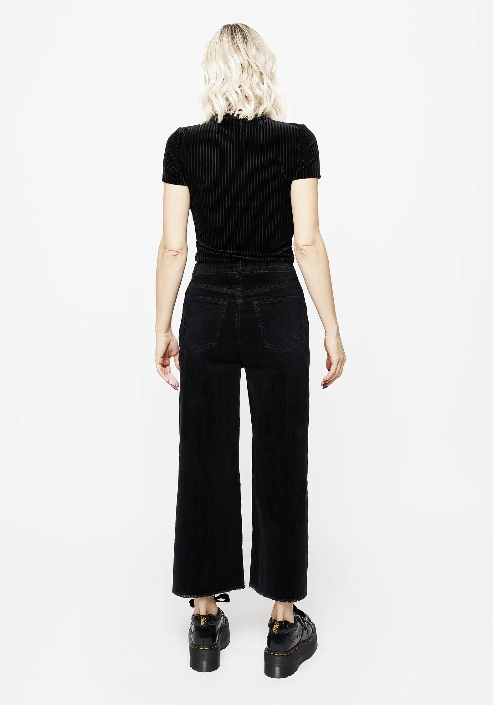 Foster Weit geschnittene Cord-Cropjeans - Schwarz