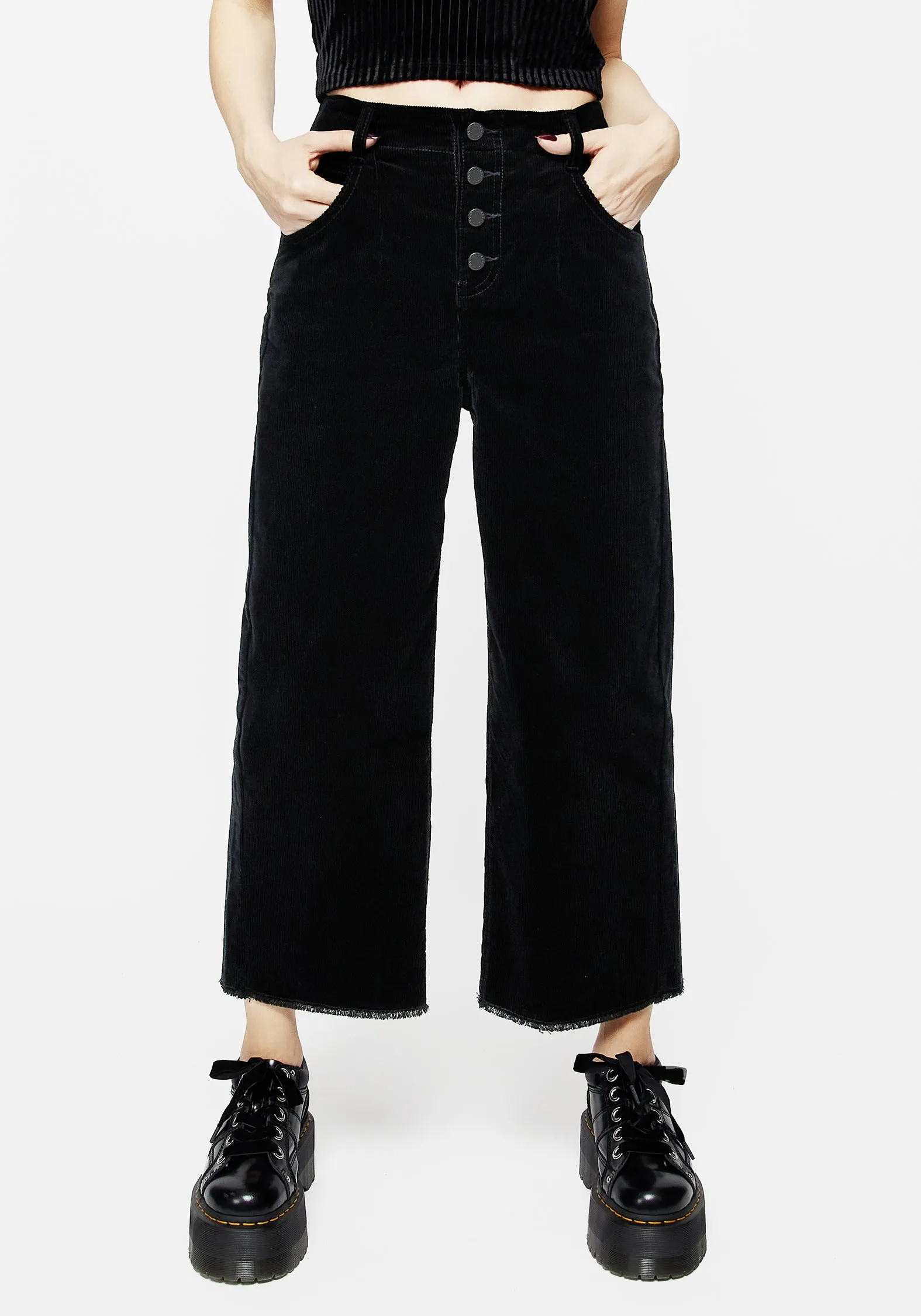 Foster Weit geschnittene Cord-Cropjeans - Schwarz