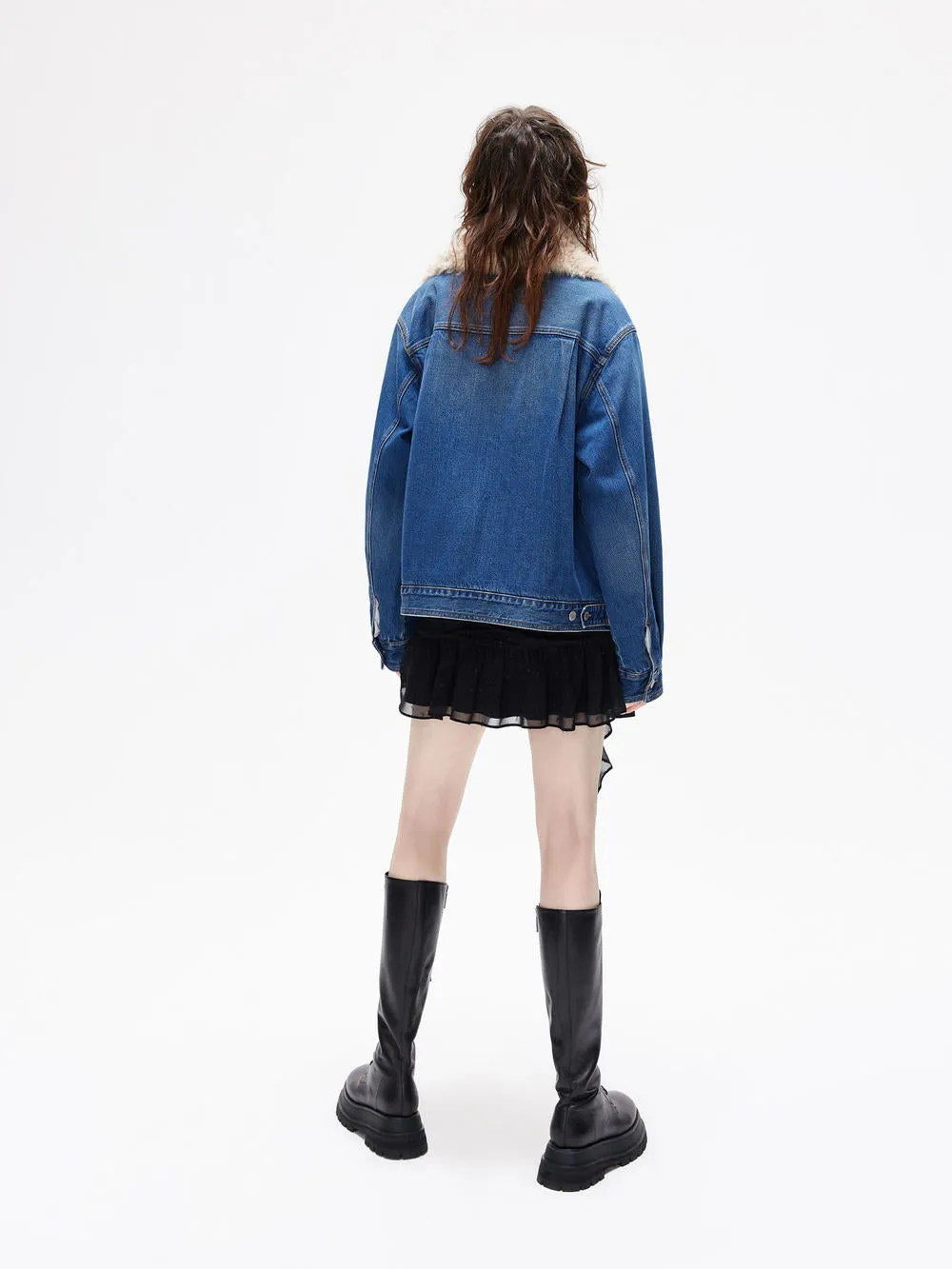 Fuzzy Kragen Denim Jacke