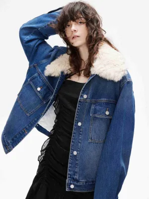 Fuzzy Kragen Denim Jacke