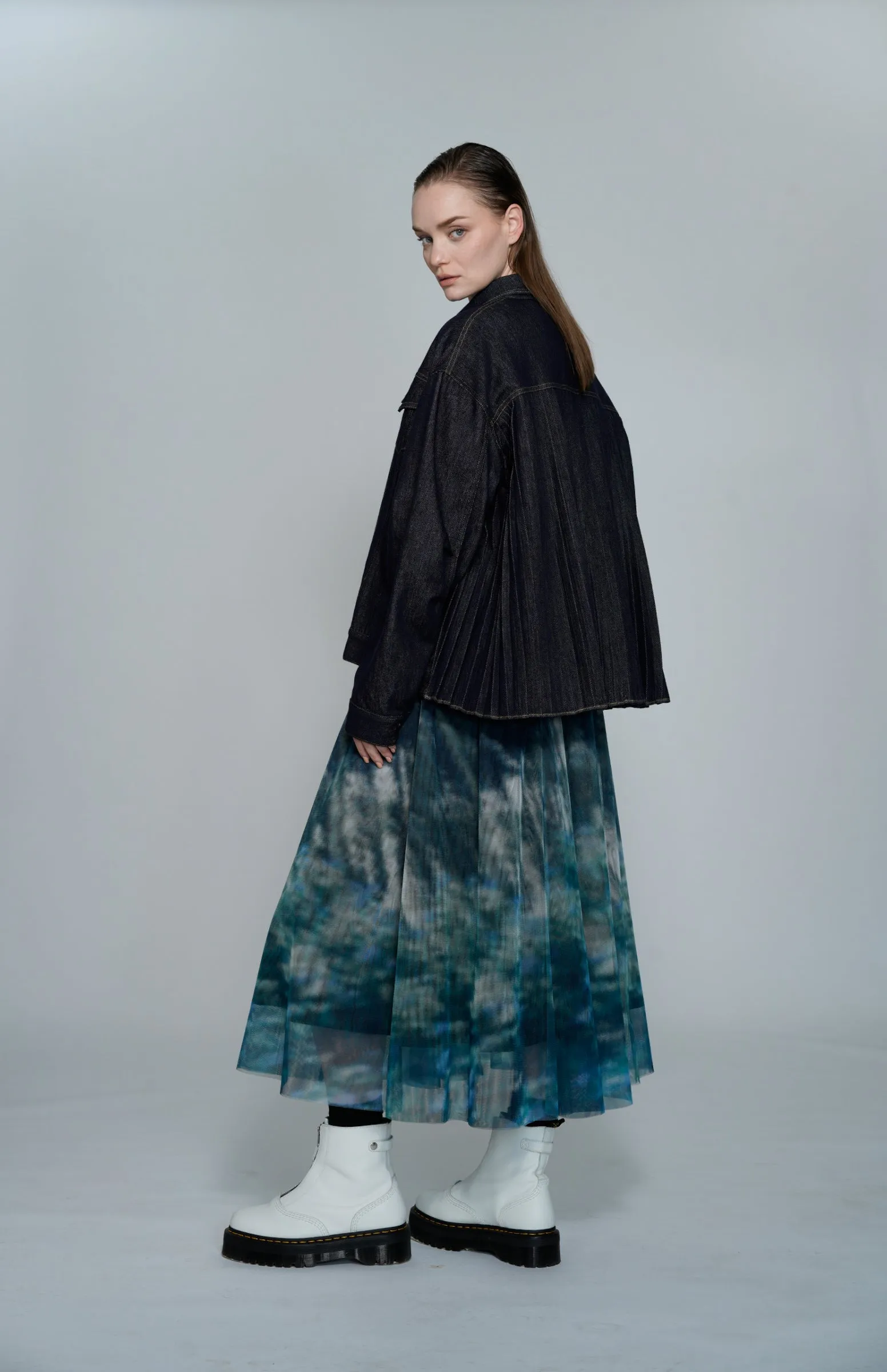 Garden Print Mesh Maxi Flare Rock Kleidung_Atsuro-Tayama