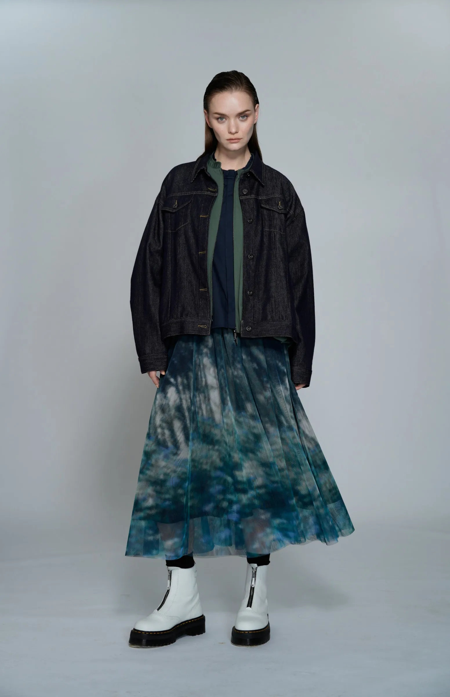 Garden Print Mesh Maxi Flare Rock Kleidung_Atsuro-Tayama