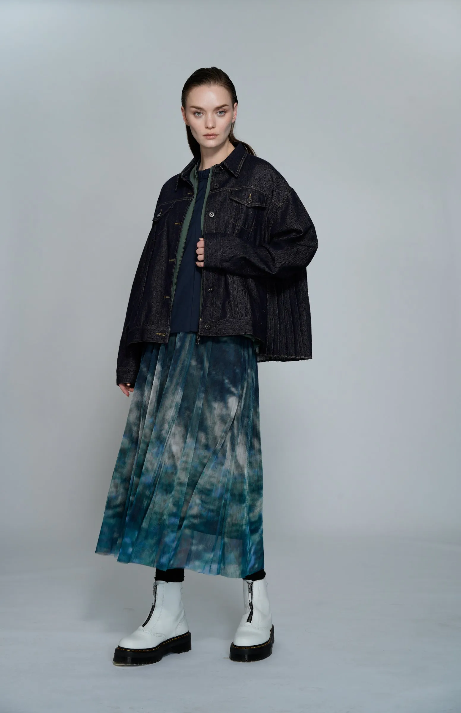 Garden Print Mesh Maxi Flare Rock Kleidung_Atsuro-Tayama