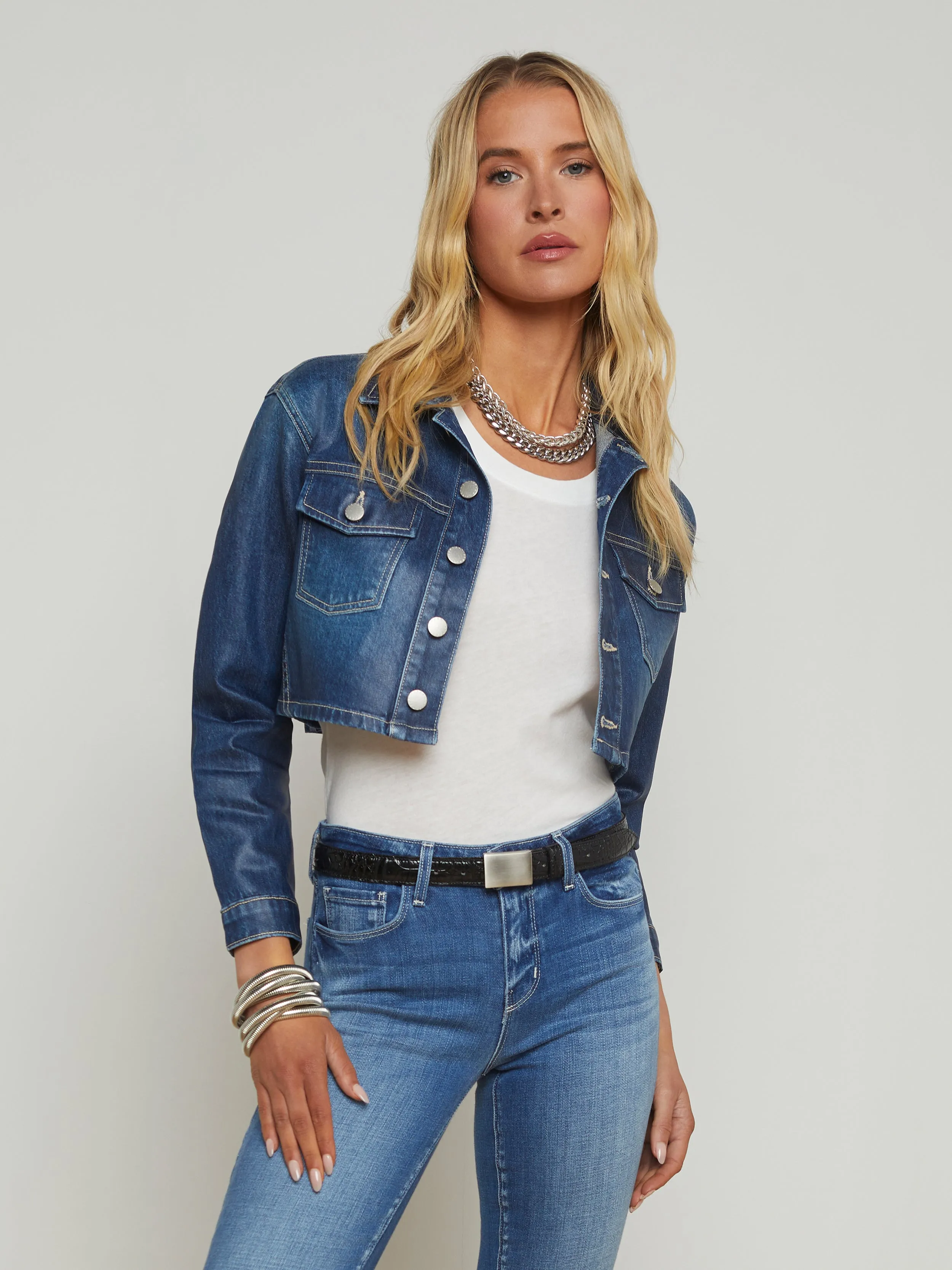 Genevie Beschichtete Cropped Denimjacke