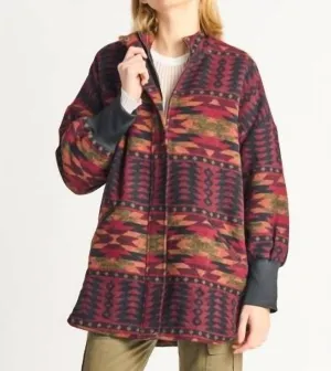 Geo Zip Front Gedruckte Jacke In Afghanisch Bordeaux Geo