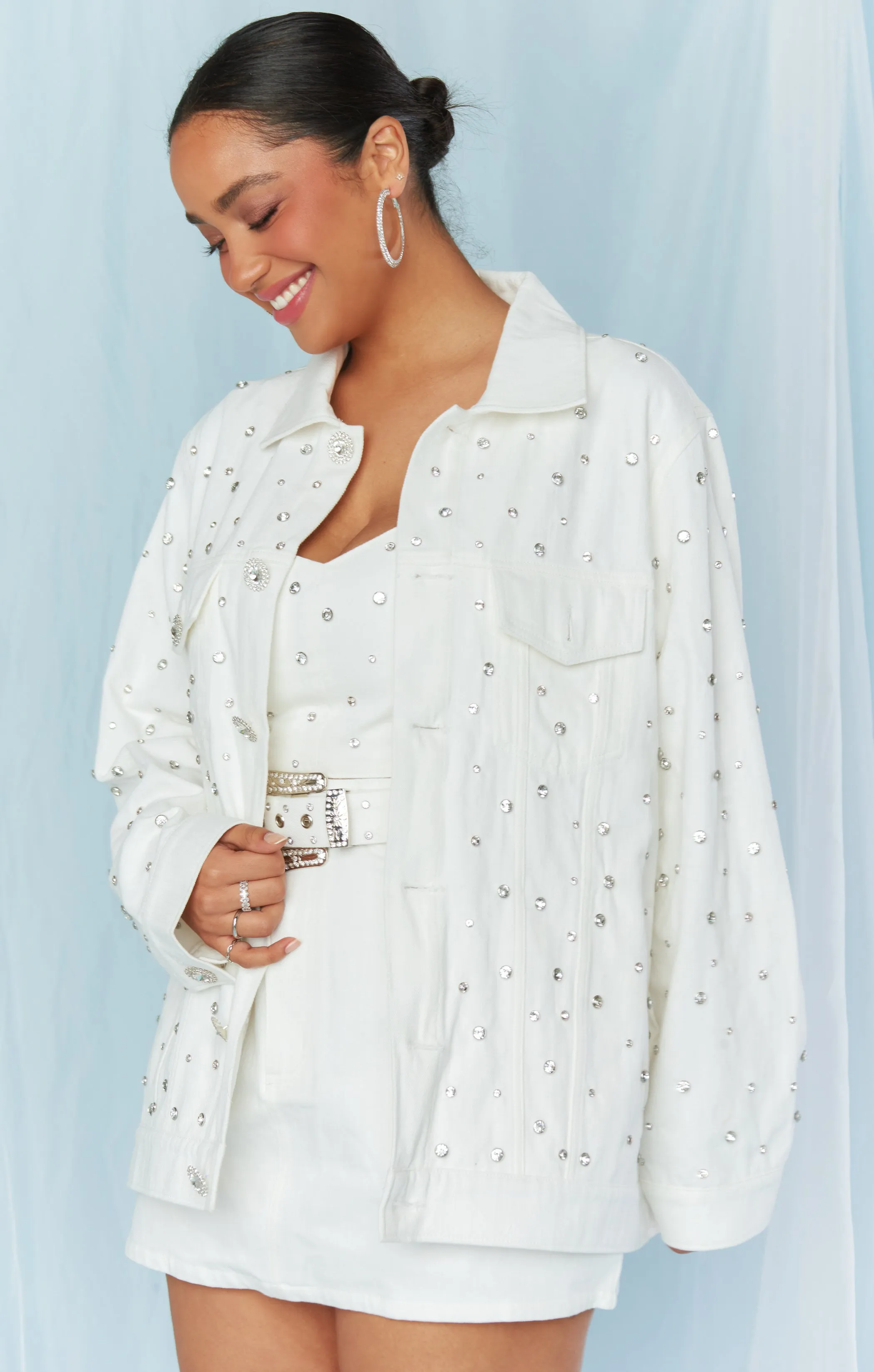 Getting Hitched Jacket ~ Rhinestone White Denim