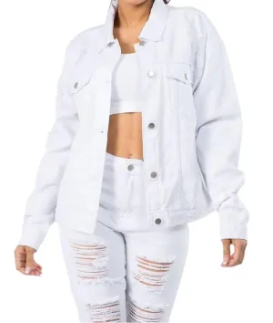 Grafisch aufbereitete Denim-Jacke in Weiß