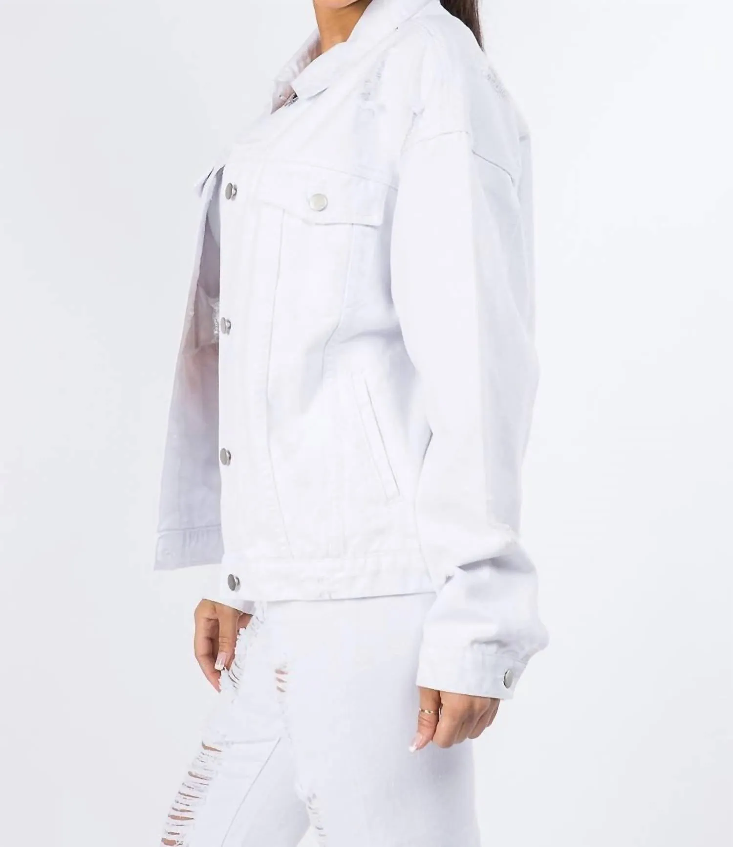 Grafisch aufbereitete Denim-Jacke in Weiß