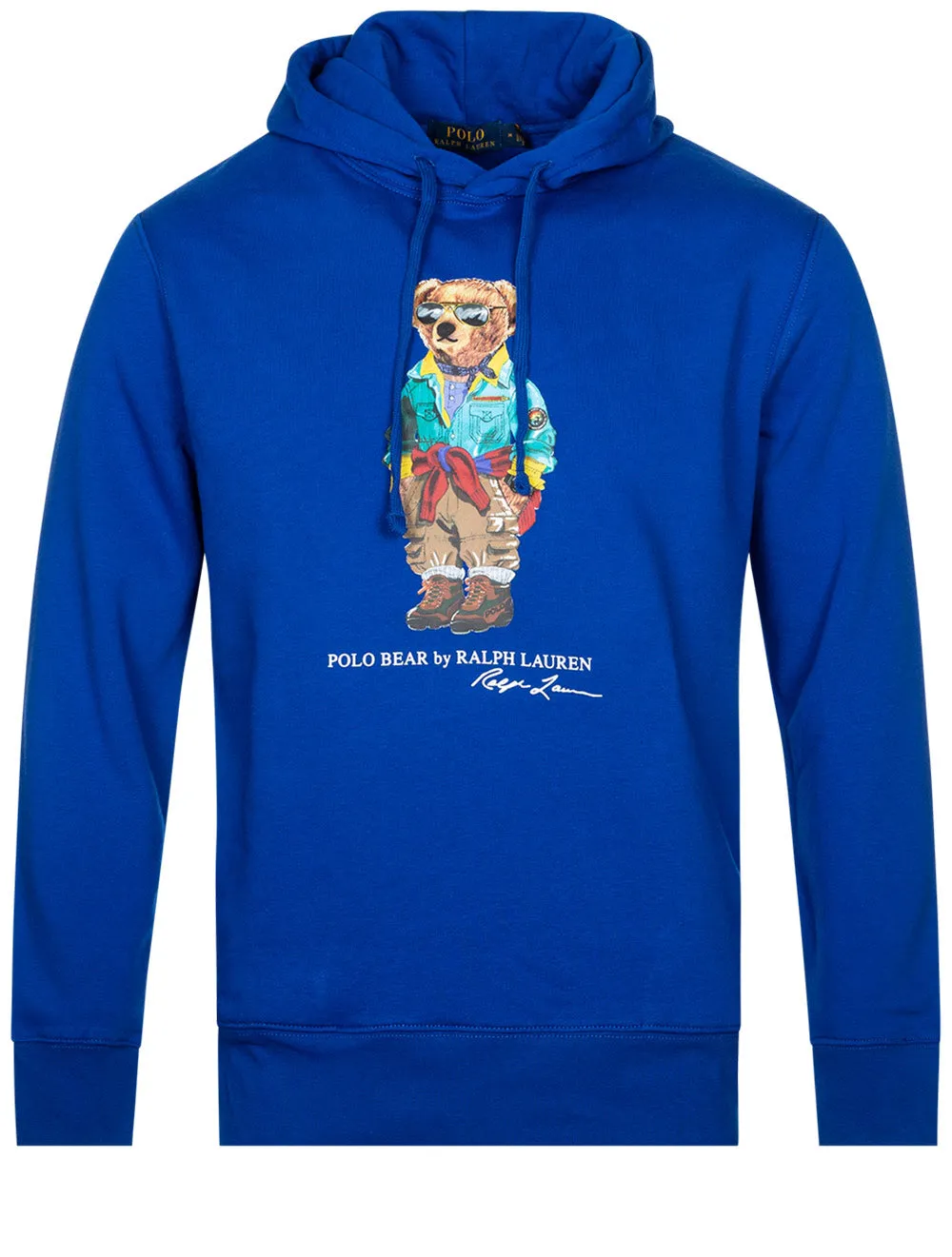 Graphik-Fleece-Pullover mit Kapuze in Blau