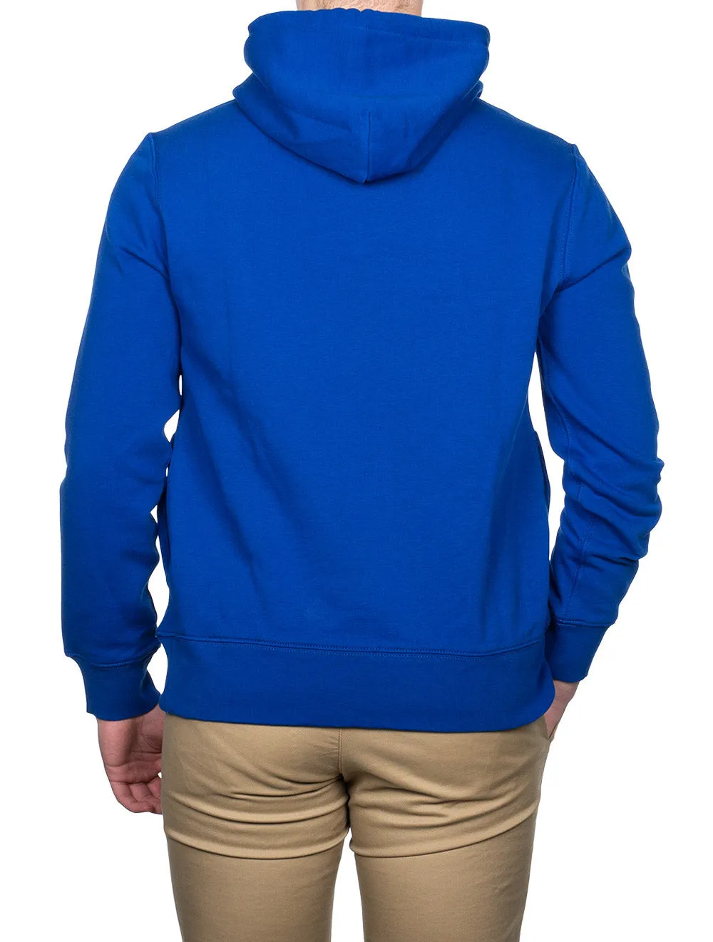 Graphik-Fleece-Pullover mit Kapuze in Blau
