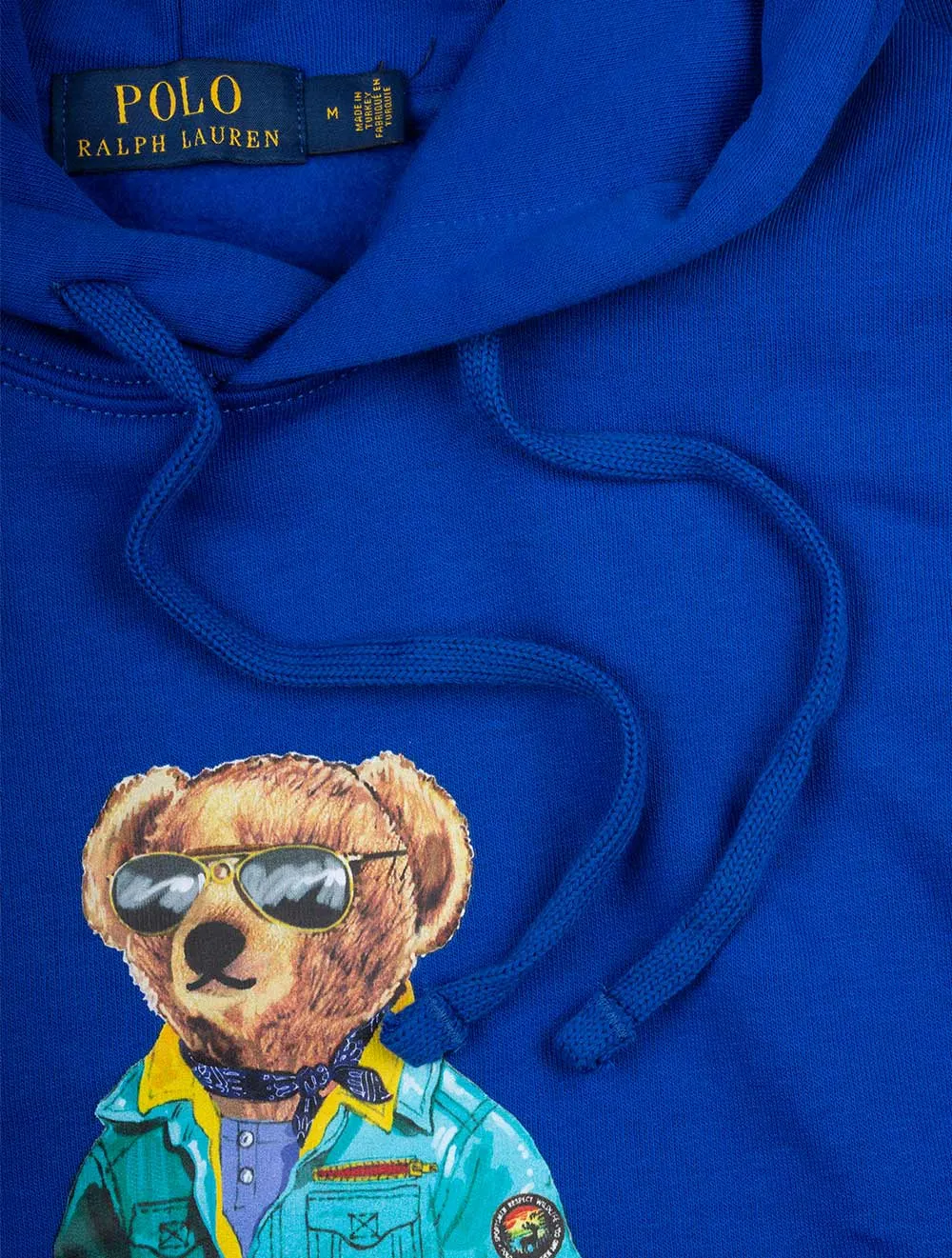 Graphik-Fleece-Pullover mit Kapuze in Blau
