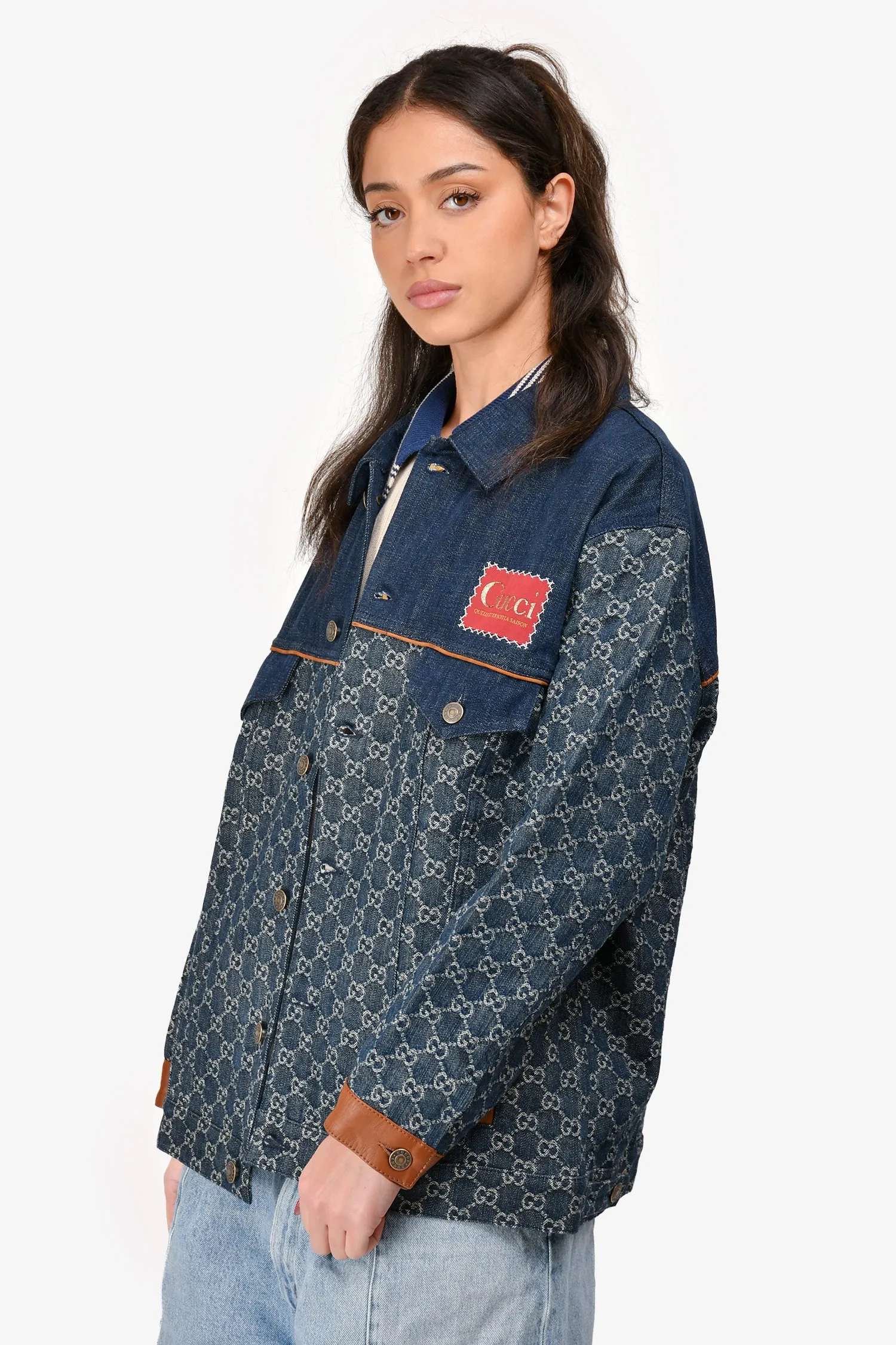 Gucci Blaue Denim GG Supreme Logo Jacket Größe 48