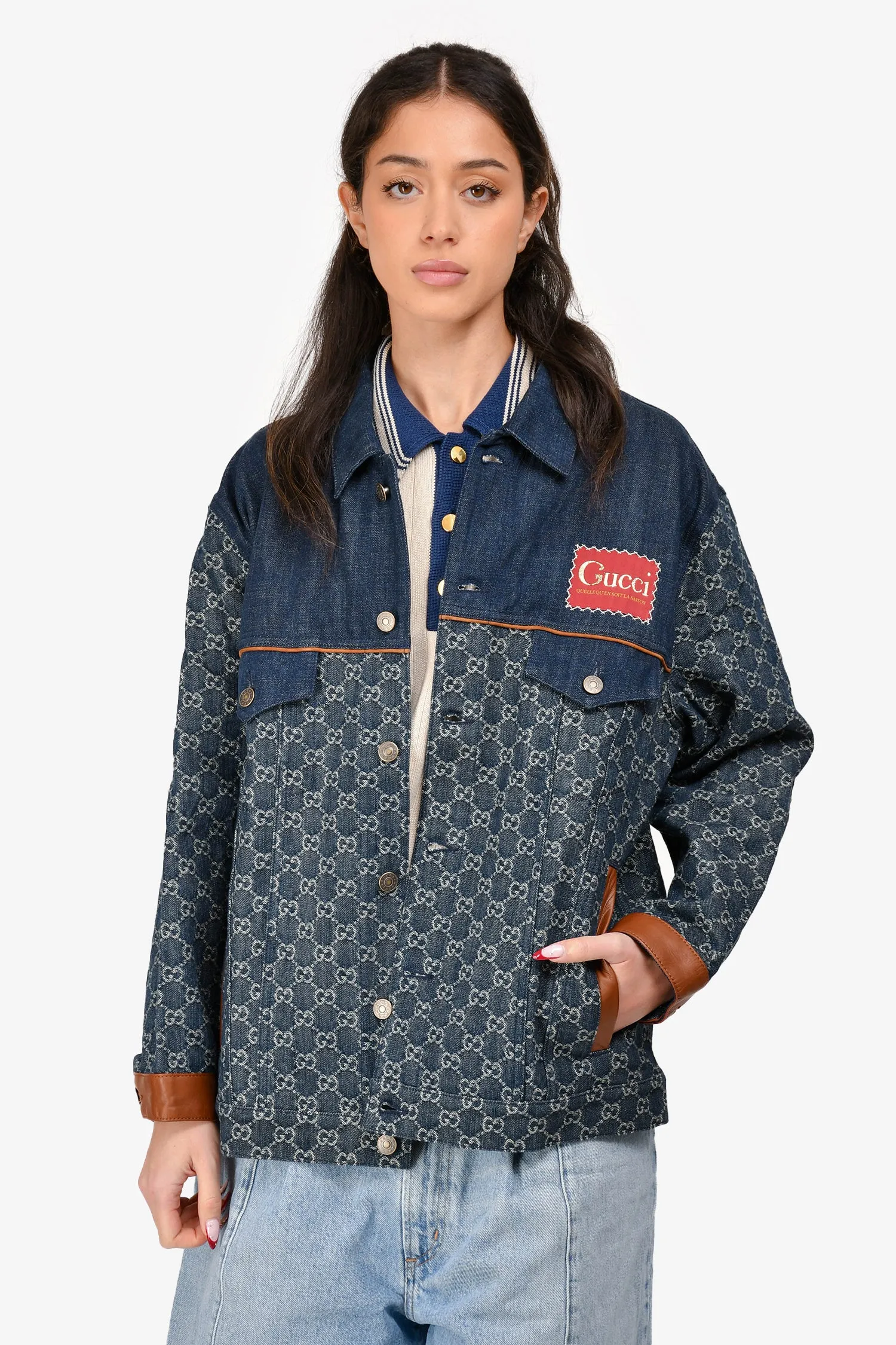 Gucci Blaue Denim GG Supreme Logo Jacket Größe 48