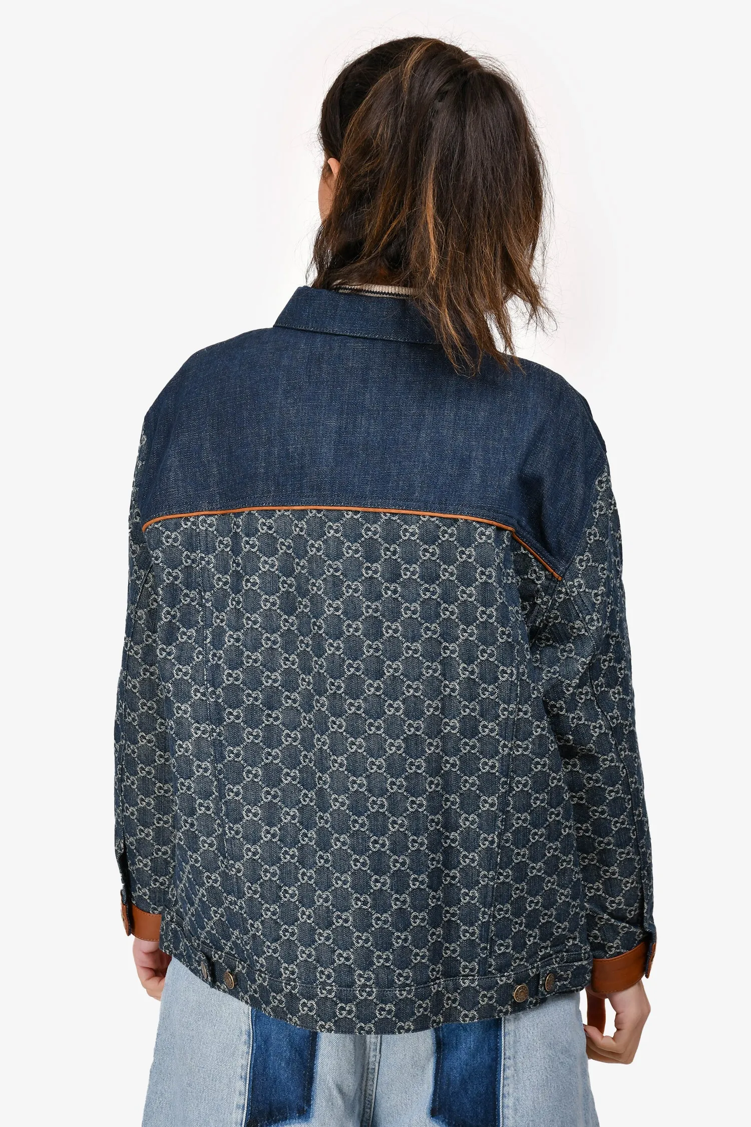 Gucci Blaue Denim GG Supreme Logo Jacket Größe 48